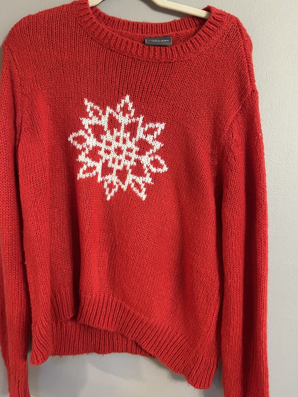 Wooden Ships Womens Red Wool Mohair Acrylic Snowflake Sweater M/L Cozy Soft